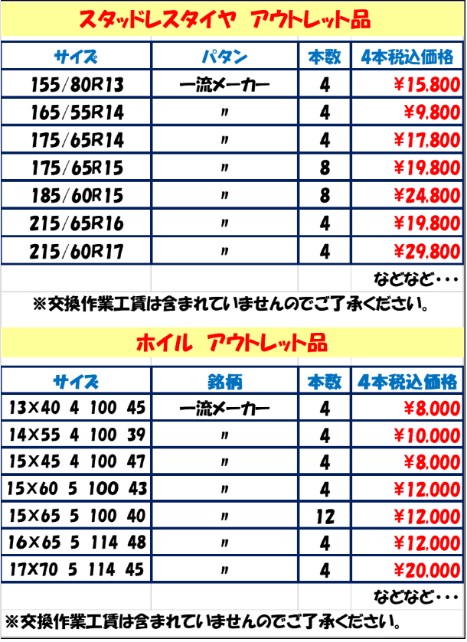 アウトレット価格2